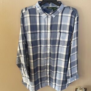 Stillwater Supply co men’s blue check plaid button down casual shirt pockets 2XL